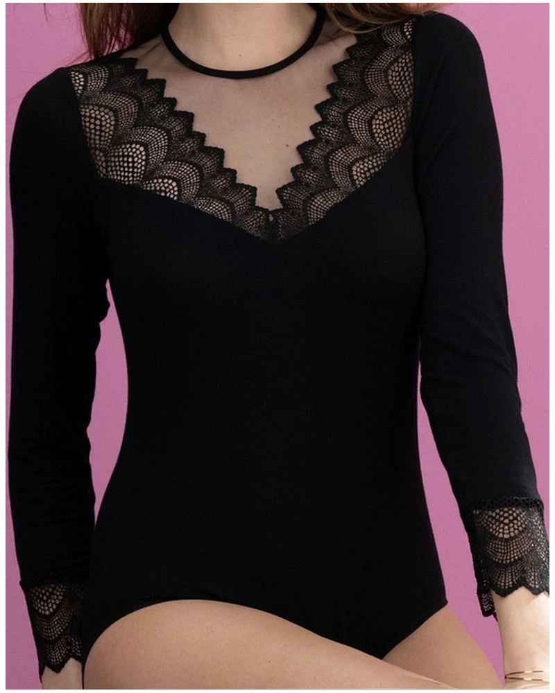 Body Manches Longues Antigel Sexy Bohème (Noir) 1 Body Manches Longues Antigel Sexy Bohème (Noir)