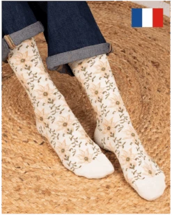 Chaussettes Femme En Coton Maison Broussaud Le Lys (Ecru)