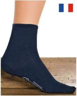 Chaussettes Femme En Coton Permanent Uni Maison Broussaud (Marine)