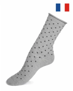 Chaussettes Femme En Laine Maison Broussaud Pois Bord Roulotte (Gris)
