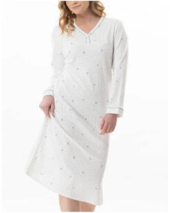 Chemise De Nuit Interlock 100% Coton Le Chat Cosy (Ecru/Ciel)