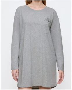 Chemise De Nuit Manches Longues 100% Coton Nuit Triumph (Dark Grey Melange)