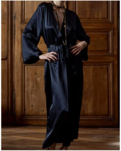 Déshabillé Long 100% Soie Tracy Marjolaine (Noir) -Sloggi Soldes Boutique deshabille long 100 soie tracy marjolaine noir 2