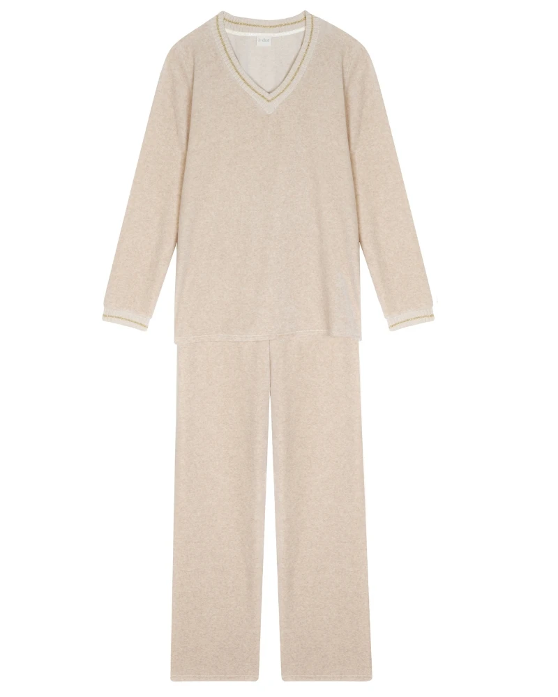 Ensemble Velours Col V Le Chat Country (Beige Chiné) 2 Ensemble Velours Col V Le Chat Country (Beige Chiné) – Image 2