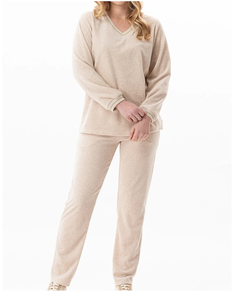 Ensemble Velours Col V Le Chat Country (Beige Chiné) 1 Ensemble Velours Col V Le Chat Country (Beige Chiné)