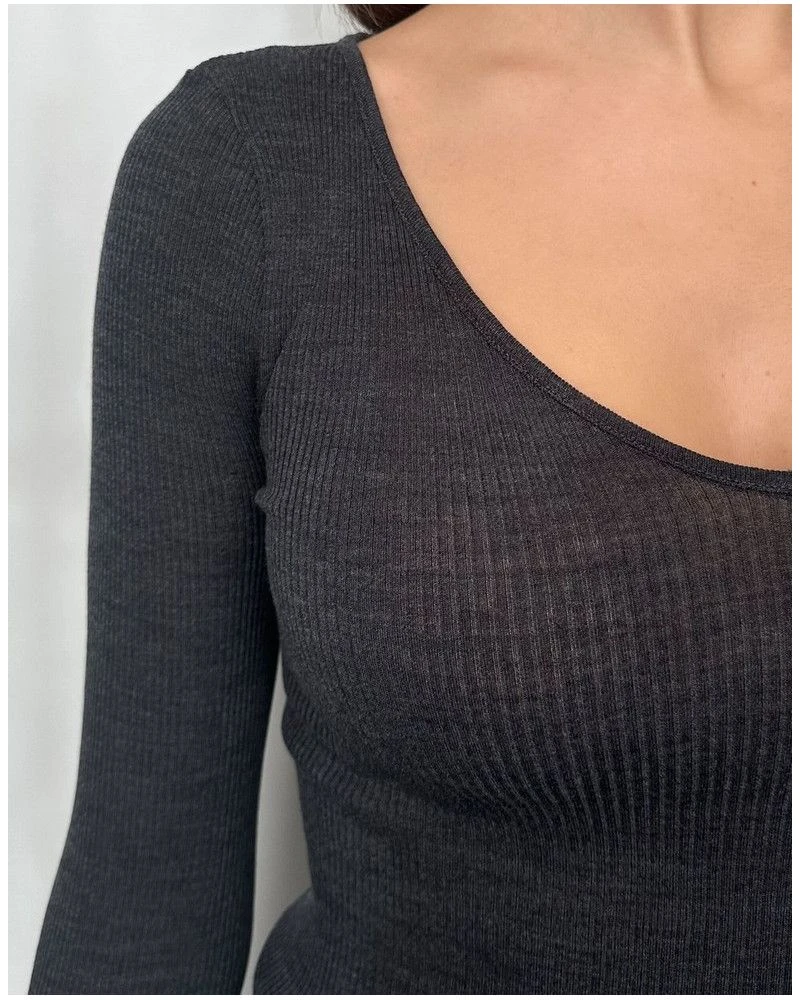 Maillot De Corps Col V Laine Et Soie Oscalito 3486 (Ardoise) 2 Maillot De Corps Col V Laine Et Soie Oscalito 3486 (Ardoise) â Image 2