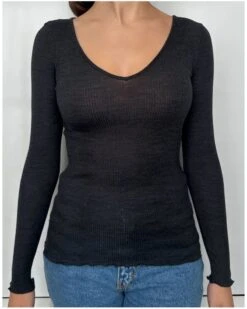 Maillot De Corps Col V Laine Et Soie Oscalito 3486 (Ardoise)