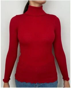 Pull Col Roulé Laine Et Soie Oscalito 3438 (Rouge)