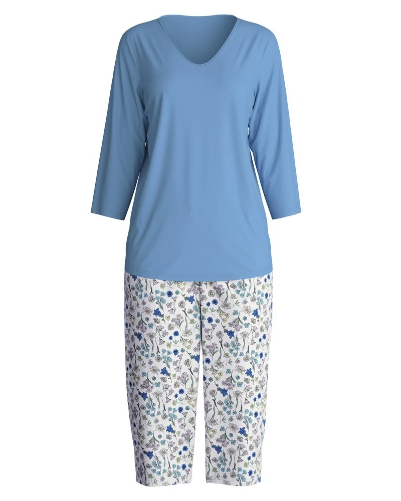 Pyjama 3/4 100% Coton Calida Flower Nights (Riviera Blue) 2 Pyjama 3/4 100% Coton Calida Flower Nights (Riviera Blue) – Image 2