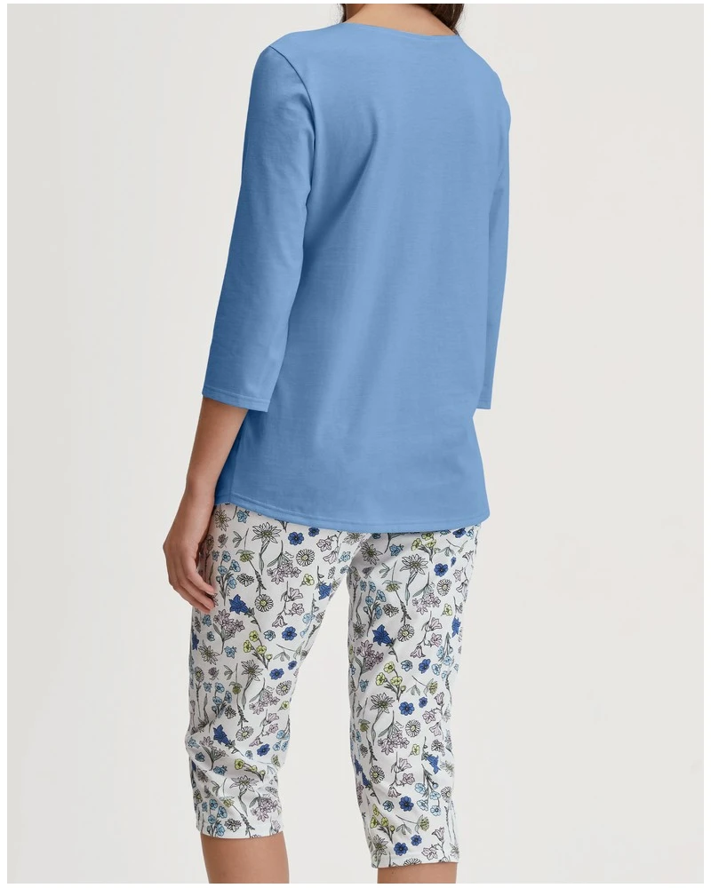 Pyjama 3/4 100% Coton Calida Flower Nights (Riviera Blue) 3 Pyjama 3/4 100% Coton Calida Flower Nights (Riviera Blue) – Image 3