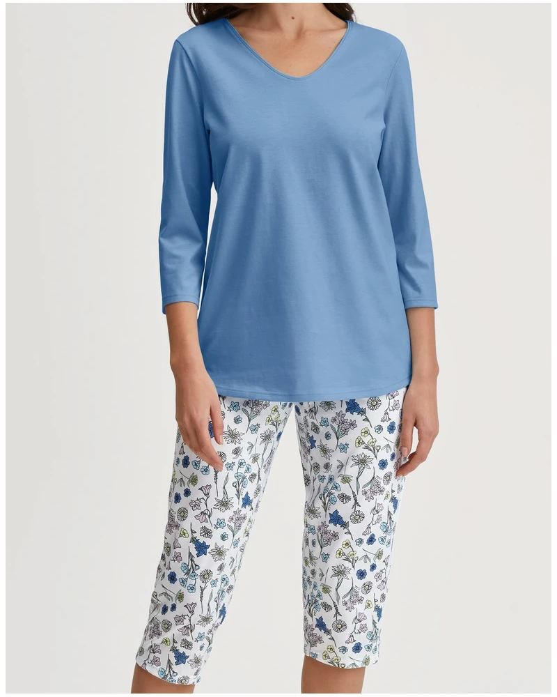 Pyjama 3/4 100% Coton Calida Flower Nights (Riviera Blue) 1 Pyjama 3/4 100% Coton Calida Flower Nights (Riviera Blue)
