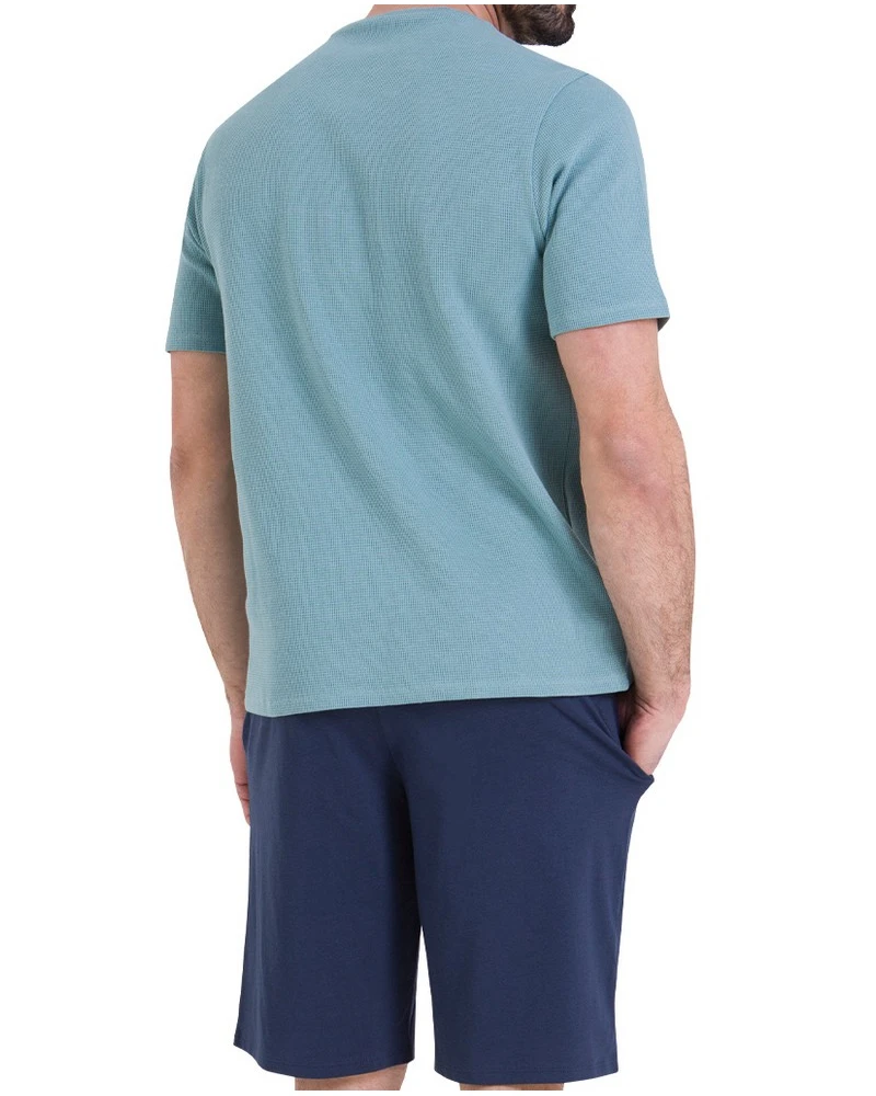 Pyjama Court 100% Coton Athena Waffle (Bleu Arctic/Marine) 2 Pyjama Court 100% Coton Athena Waffle (Bleu Arctic/Marine) – Image 2