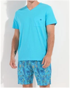 Pyjama Court 100% Coton HOM Valley (Imprimé Turquoise)