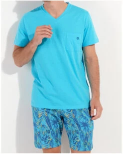 Pyjama Court 100% Coton HOM Valley (Imprimé Turquoise) -Sloggi Soldes Boutique pyjama court 100 coton hom valley imprime turquoise 3