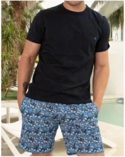 Hom Pyjama Court 100% Coton Vibe (Imprimé Bleu)