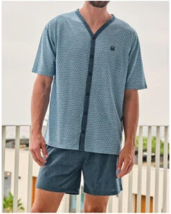 Pyjama Court Boutonné Massana (Vert & Gris)