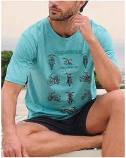 Pyjama Court Massana Motos Coton (Multicolore)