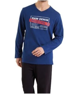 Pyjama Long 100% Coton Athena Ecopack Sérigraphie (Bleu/Noir)