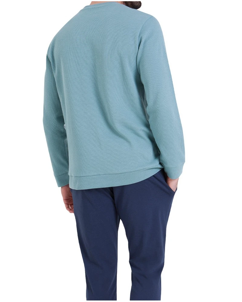 Pyjama Long 100% Coton Athena Waffle (Bleu Arctic/Marine) 2 Pyjama Long 100% Coton Athena Waffle (Bleu Arctic/Marine) – Image 2