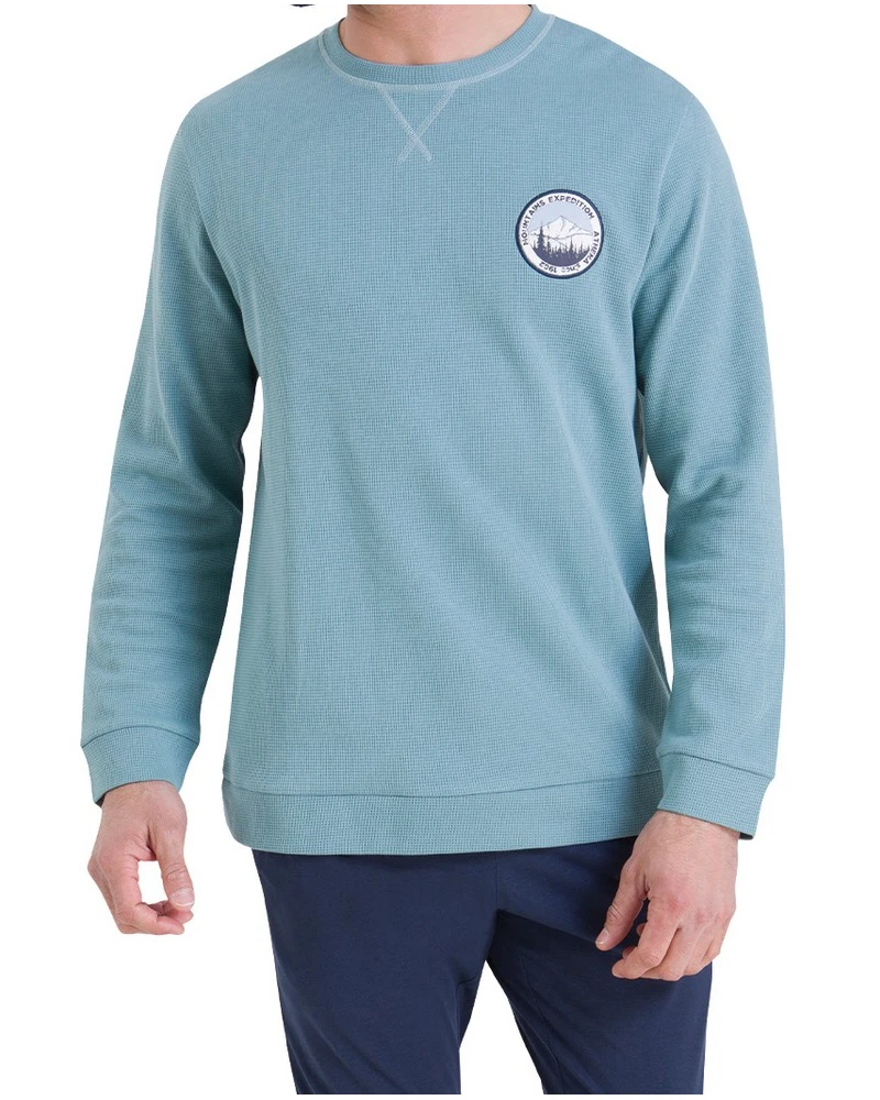 Pyjama Long 100% Coton Athena Waffle (Bleu Arctic/Marine) 1 Pyjama Long 100% Coton Athena Waffle (Bleu Arctic/Marine)