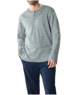 Pyjama Long 100% Coton Eminence (Kaki Rayé/Marine)