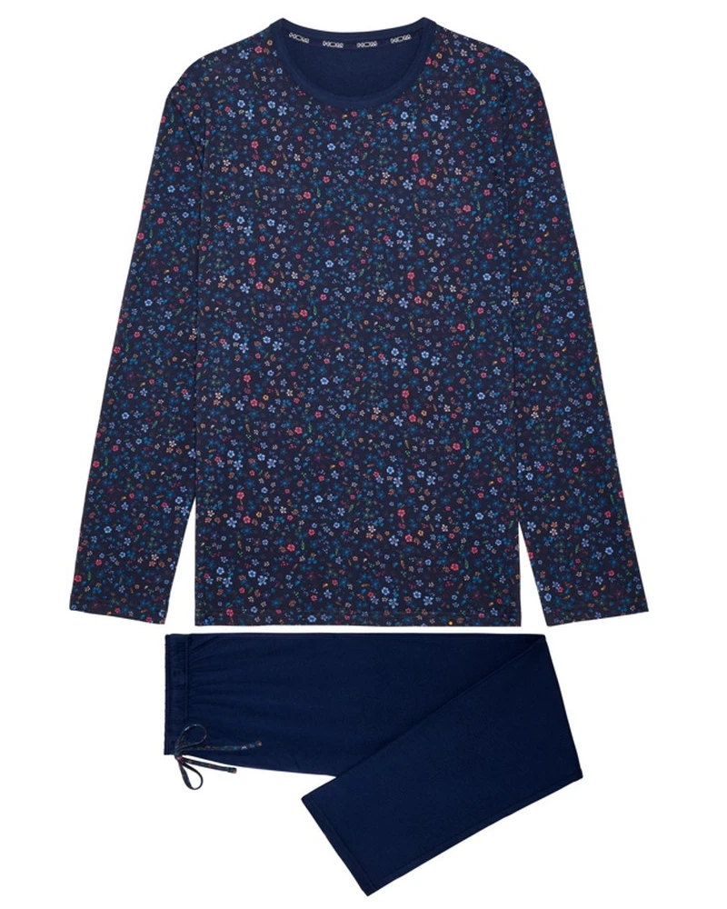 Pyjama Long 100% Coton HOM Broceliande (Imprimé Floral Marine) 2 Pyjama Long 100% Coton HOM Broceliande (Imprimé Floral Marine) – Image 2