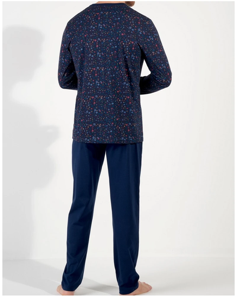 Pyjama Long 100% Coton HOM Broceliande (Imprimé Floral Marine) 3 Pyjama Long 100% Coton HOM Broceliande (Imprimé Floral Marine) – Image 3