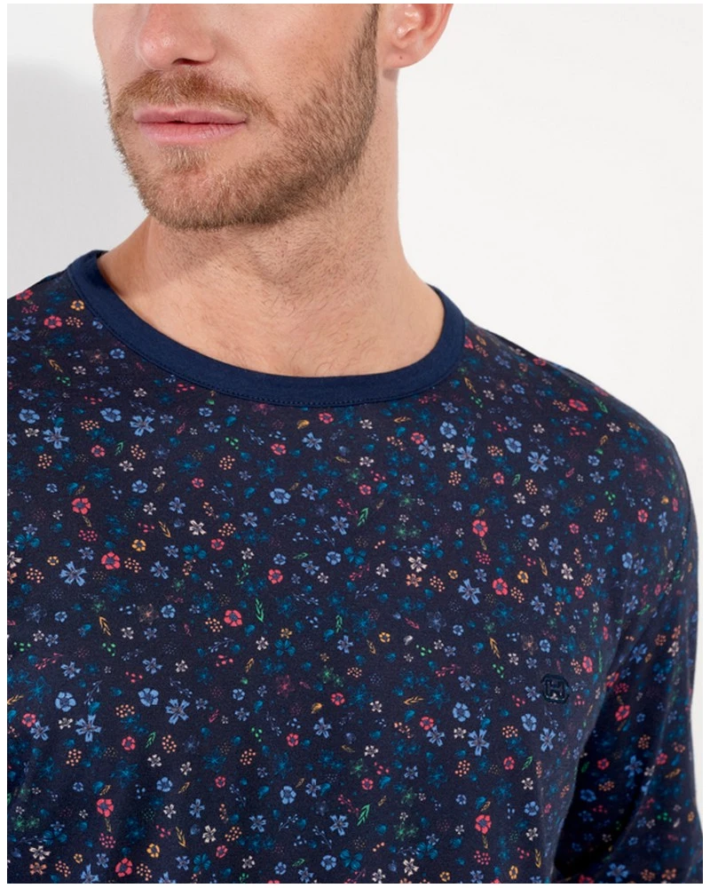 Pyjama Long 100% Coton HOM Broceliande (Imprimé Floral Marine) 4 Pyjama Long 100% Coton HOM Broceliande (Imprimé Floral Marine) – Image 4