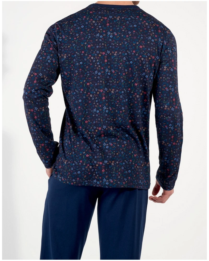 Pyjama Long 100% Coton HOM Broceliande (Imprimé Floral Marine) 7 Pyjama Long 100% Coton HOM Broceliande (Imprimé Floral Marine) – Image 7