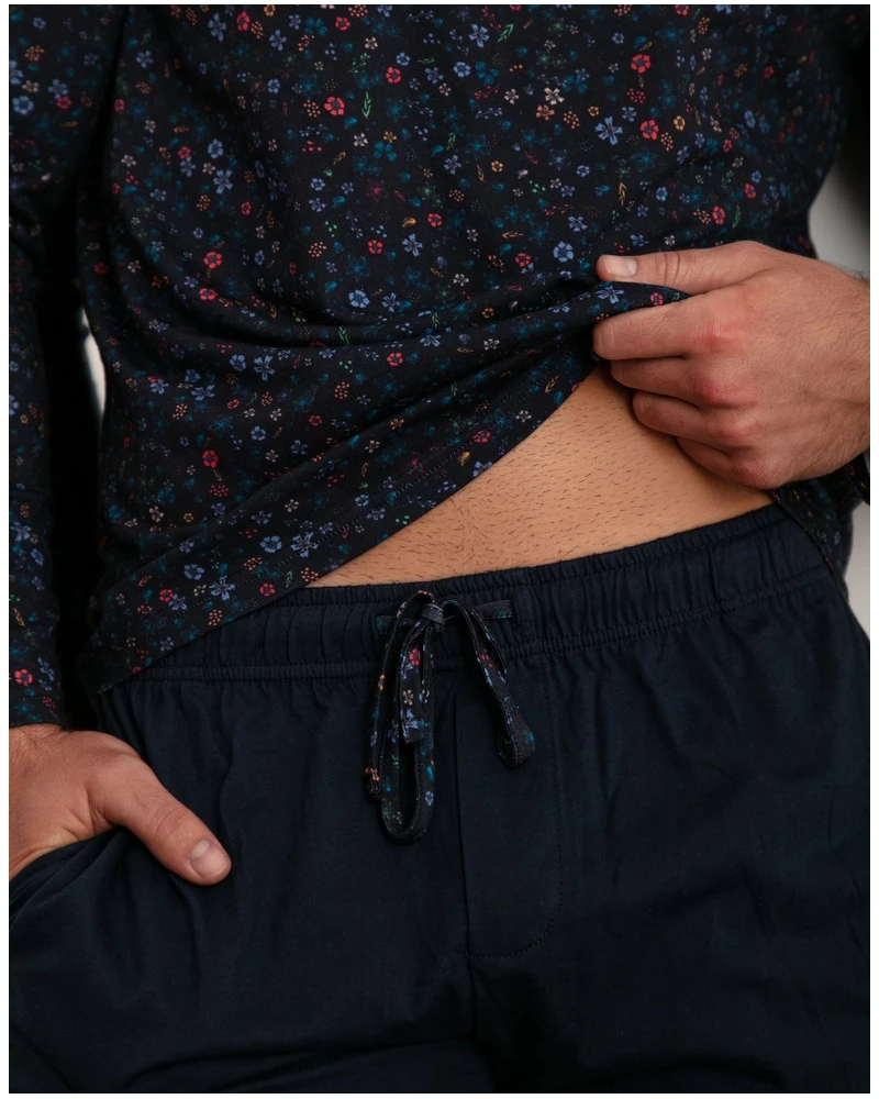Pyjama Long 100% Coton HOM Broceliande (Imprimé Floral Marine) 8 Pyjama Long 100% Coton HOM Broceliande (Imprimé Floral Marine) – Image 8