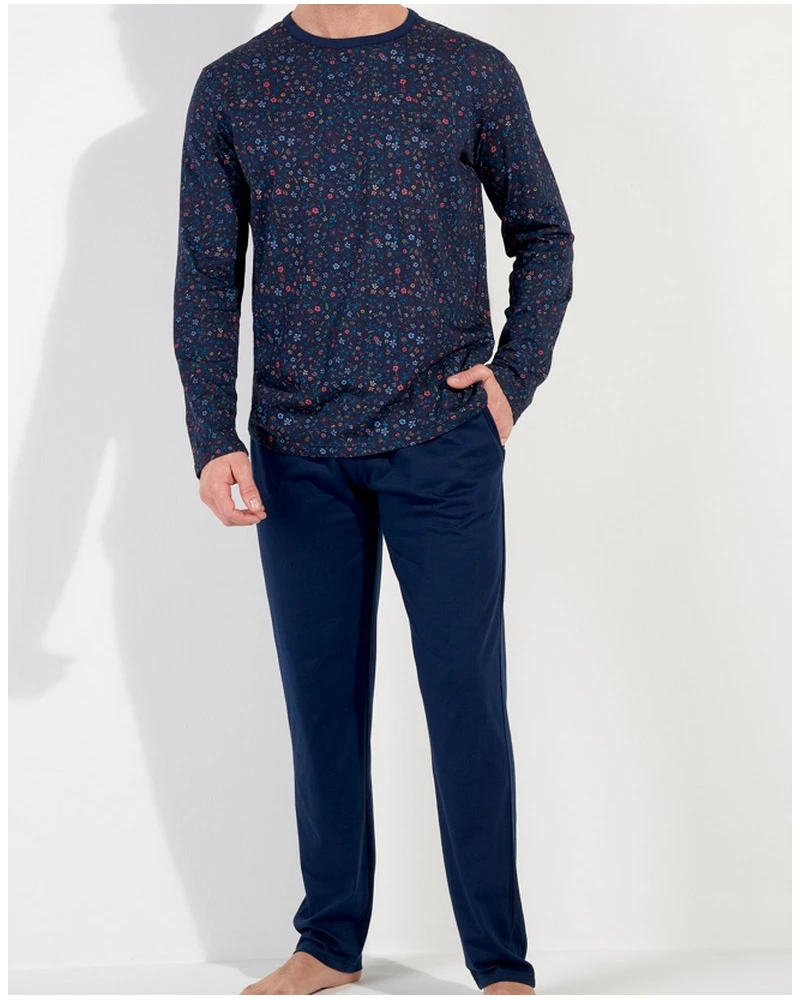 Pyjama Long 100% Coton HOM Broceliande (Imprimé Floral Marine) 1 Pyjama Long 100% Coton HOM Broceliande (Imprimé Floral Marine)