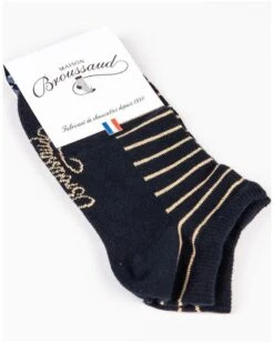 Socquette Rayée Femme En Coton Maison Broussaud (Marine/Doré)