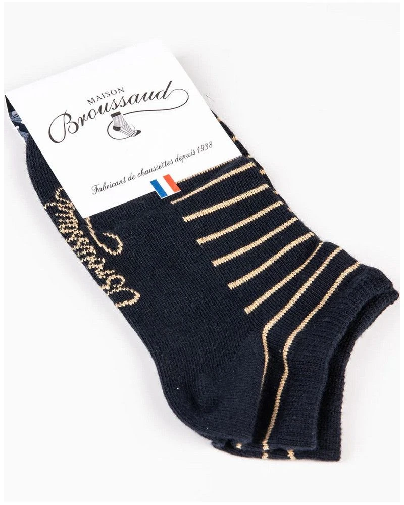 Socquette Rayée Femme En Coton Maison Broussaud (Marine/Doré) 1 Socquette Rayée Femme En Coton Maison Broussaud (Marine/Doré)