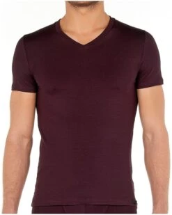 T-shirt Col V HOM Tencel Soft (Bordeaux)