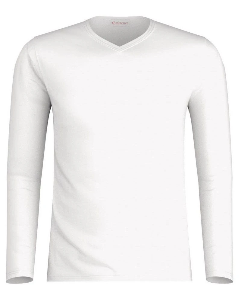 T-shirt Manche Longue Col V Éminence 100 % Coton Premium (Blanc) 2 T-shirt Manche Longue Col V Éminence 100 % Coton Premium (Blanc) – Image 2