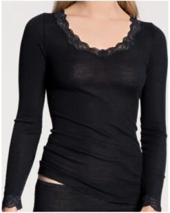 Top Manches Longues Calida Richesse Lace Laine & Soie (Noir) -Sloggi Soldes Boutique top manches longues calida richesse lace laine soie noir 2