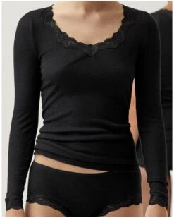 Top Manches Longues Calida Richesse Lace Laine & Soie (Noir)