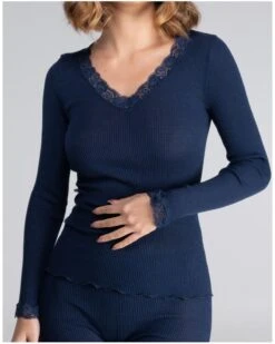 Top Manches Longues Laine Et Soie Oscalito 3404 (Bleu)