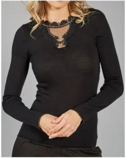 Top Manches Longues Moretta Laine Et Soie 5948 (Noir)