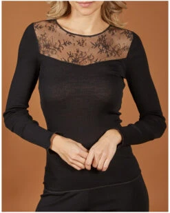Top Manches Longues Moretta Laine Et Soie 5976 (Noir)
