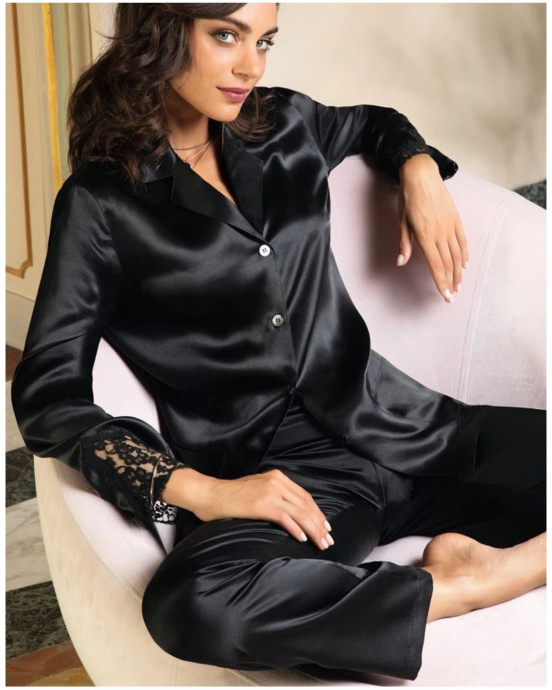 Veste De Pyjama Lise Charmel Splendeur Soie (Noir) 4 Veste De Pyjama Lise Charmel Splendeur Soie (Noir) – Image 4